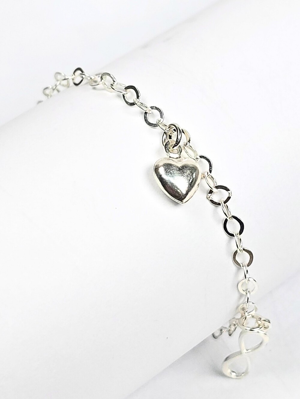 Heart Infinity Foot Anklet 925 Sterling Silver Dangle Charms Spring Ring 24cm